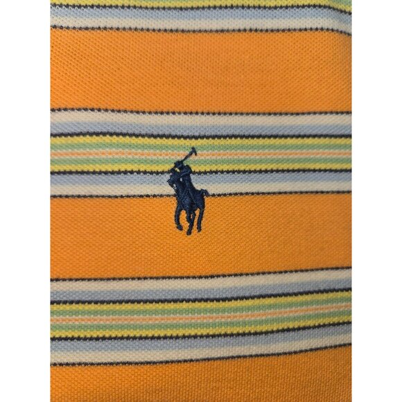 Polo Ralph Lauren Mens Orange Striped Cotton Polo Medium - Picture 5 of 6
